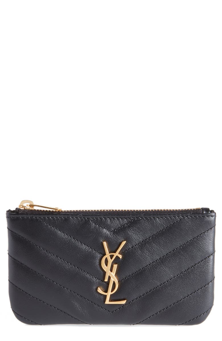 Saint Laurent Monogram Leather Key Pouch, Main, color, 