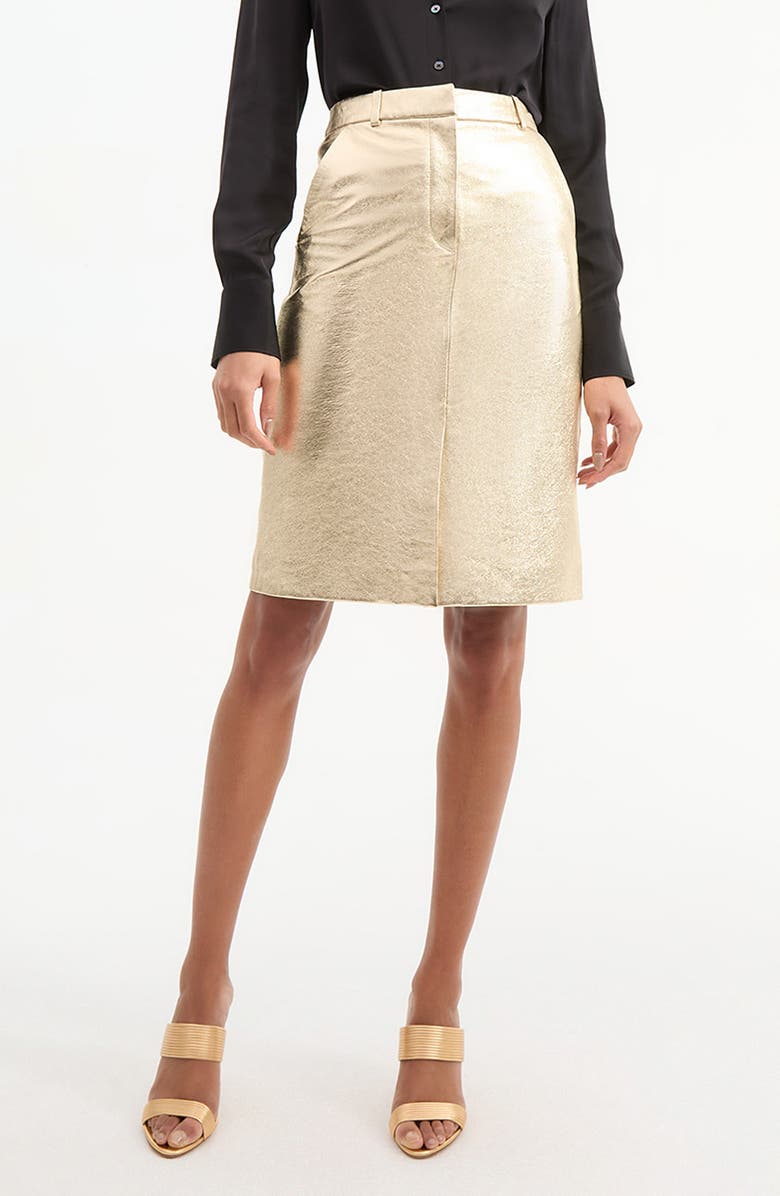 Veronica Beard Maxine Metallic Leather Midi Skirt, Alternate, color, Gold