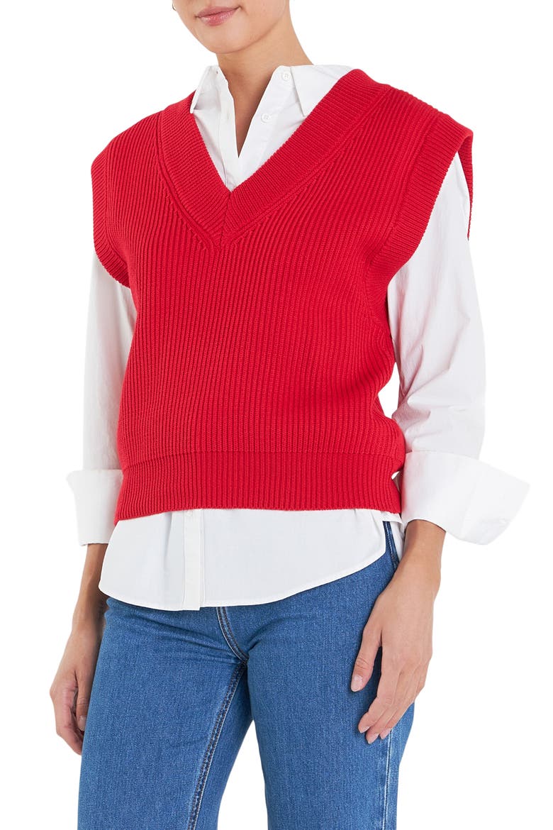 Throw On Sweater Vest, Alternate, color, RED