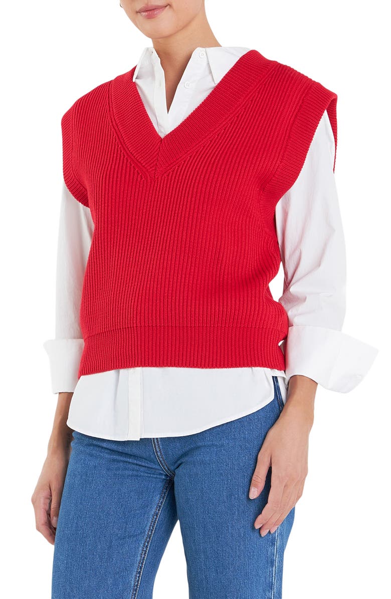 English Factory Throw On Sweater Vest, Alternate, color, Red