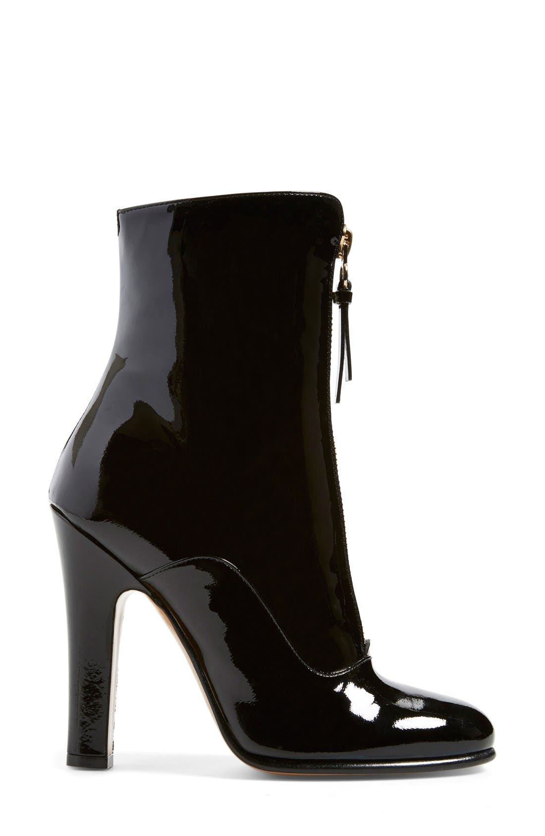 'Rebelle' Round Toe Zip Bootie, Alternate, color, BLACK PATENT