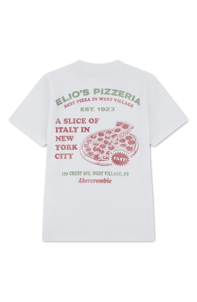 abercrombie kids Pizzeria Cotton Blend Graphic T-Shirt, Alternate, color, Bright White