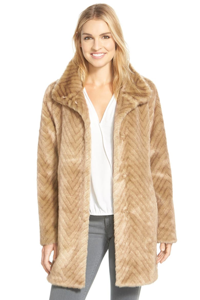 Faux Fur A-Line Coat, Main, color, LATTE