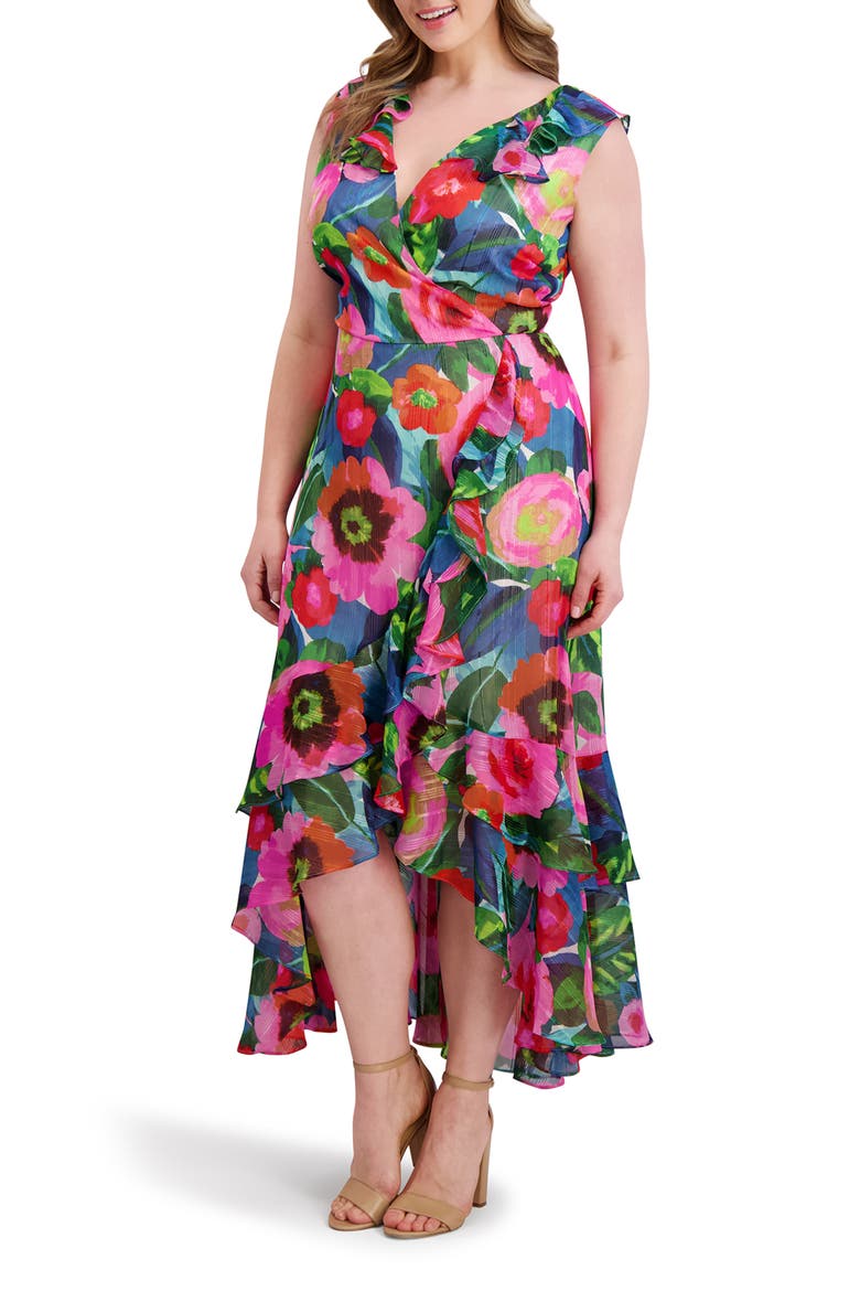 Print Ruffle High-Low Midi Dress, Alternate, color, MULTI