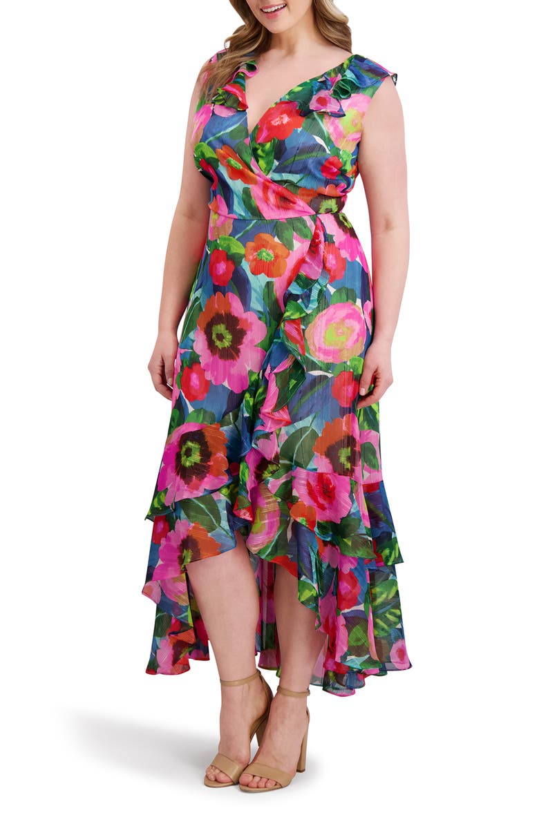 Kensie Print Ruffle High-Low Midi Dress, Alternate, color, Multi