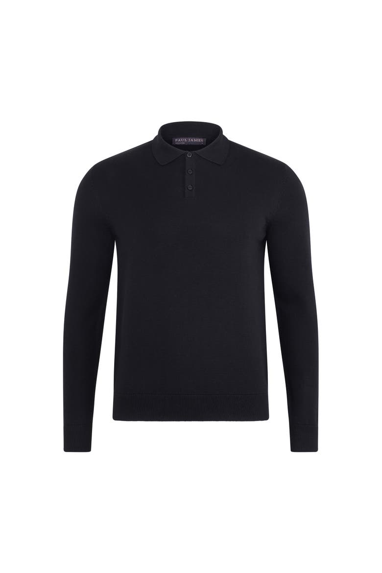 Cotton Long Sleeve Knitted Polo Shirt, Alternate, color, Black