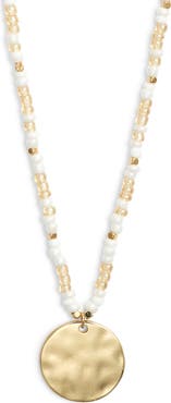 Nordstrom Hammered Coin Pendant Beaded Necklace