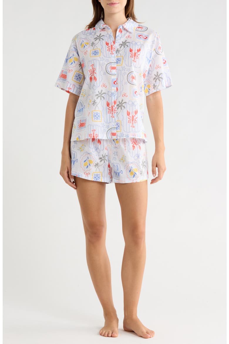 Patterned Shortie Pajamas, Main, color, WHITE- CORAL COASTAL VIGNETTE