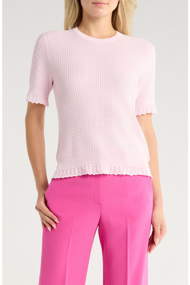 Bristol Lace Trim Waffle Knit Sweater Top, Main, color, SOFT PINK