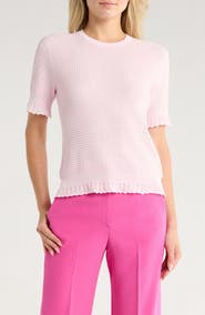 Theory Bristol Lace Trim Waffle Knit Sweater Top