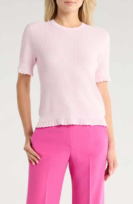 Theory Bristol Lace Trim Waffle Knit Sweater Top