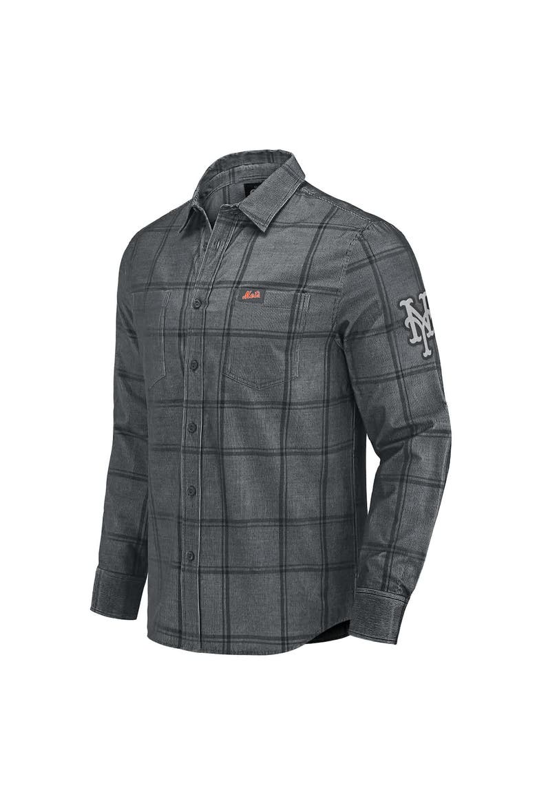 Men's Darius Rucker Collection by Fanatics Gray New York Mets Thin Wale Corduroy Plaid Button Up Shirt, Alternate, color, Gray