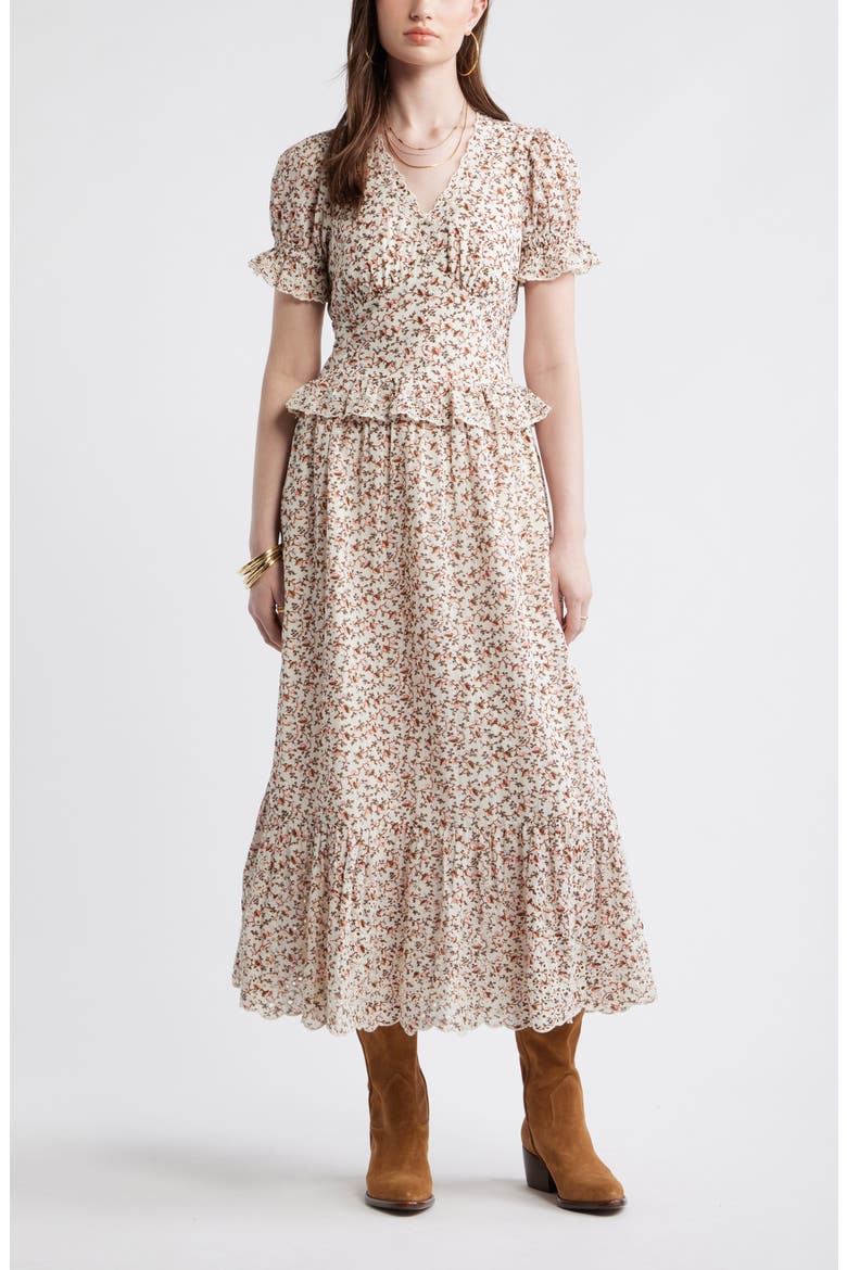 Cutwork Peplum Maxi Dress, Main, color, IVORY PINK GEO DITSY