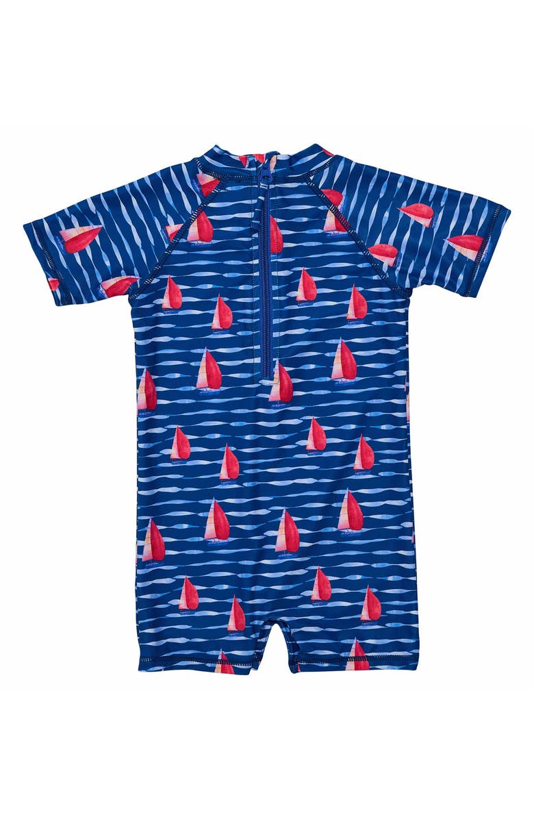 Snapper Rock Sailboat Rock One-Piece Rashguard Swimsuit, Alternate, color, Navy