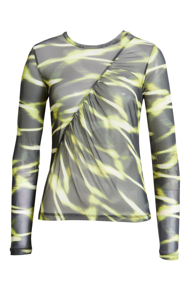 Ruched Mesh Top, Alternate, color, GREEN THYME LIGHTSTRIPE