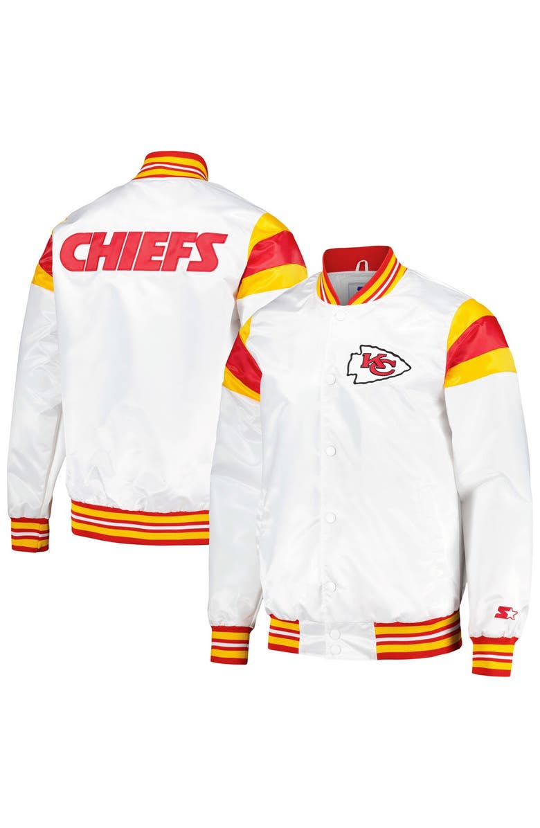 STARTER Men's Starter White Kansas City Chiefs Satin Full-Snap Varsity Jacket, Main, color, 