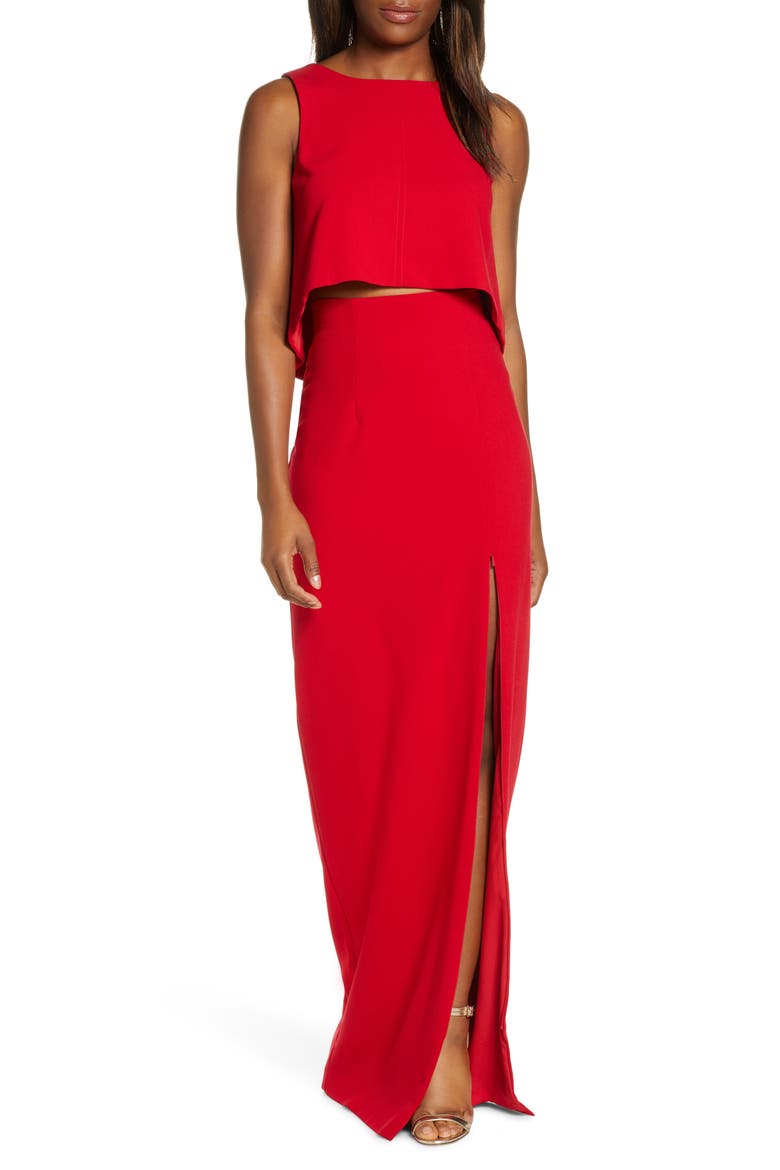 Kacie Two-Piece Sleeveless Maxi Dress, Main, color, BONFIRE
