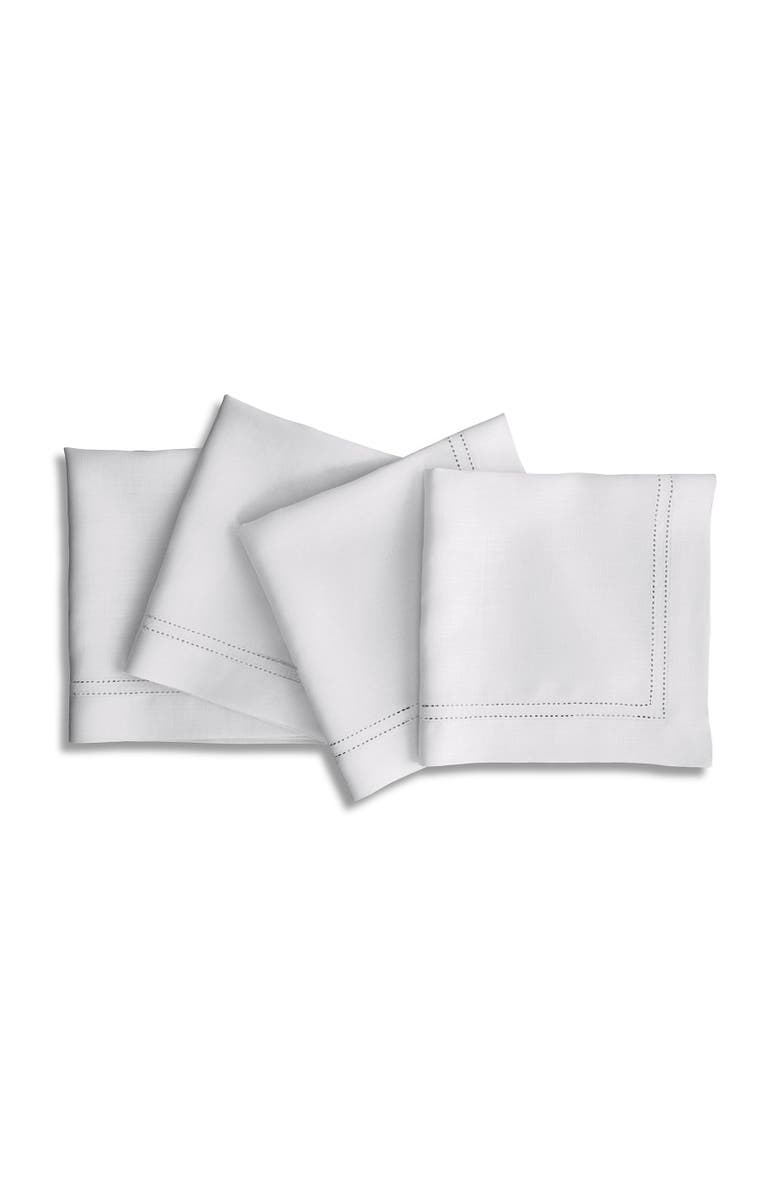 Solino Home Linen Dinner Napkins - Linen Double Hemstitch, 20" x 20" Inch, Main, color, White