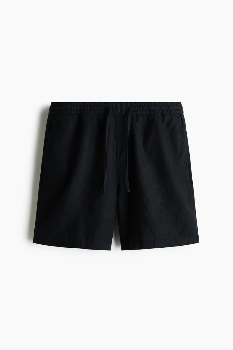 Relaxed-Fit Linen-Blend Shorts, Alternate, color, Black