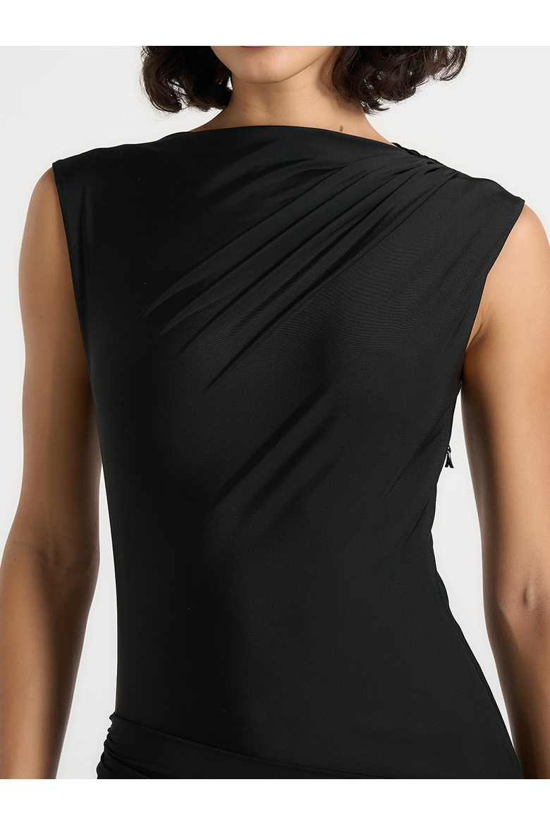 Anouk Cap Sleeve Ring Detail Drape Mini Dress, Alternate, color, Black