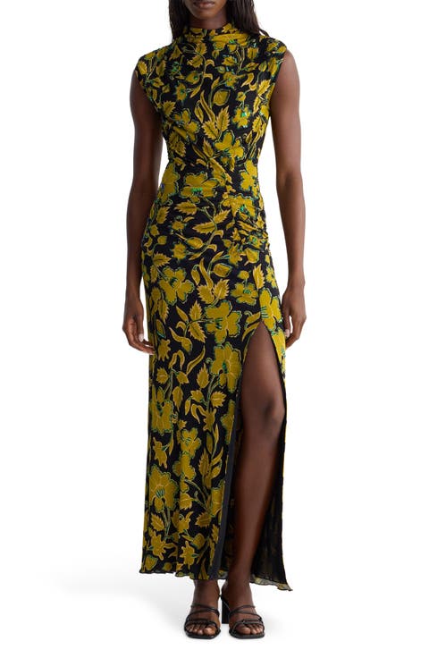 Apollo Floral Embellished Mock Neck Maxi Dress