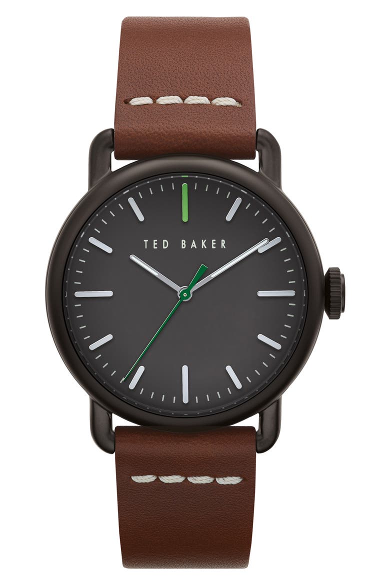 Tomcooa Leather Strap Watch, 40mm, Main, color, BROWN/ DARK GREY