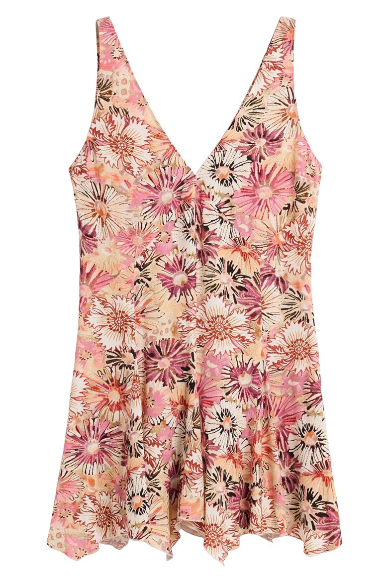 Floral Sleeveless Handkerchief Hem Minidress, Alternate, color, PINK
