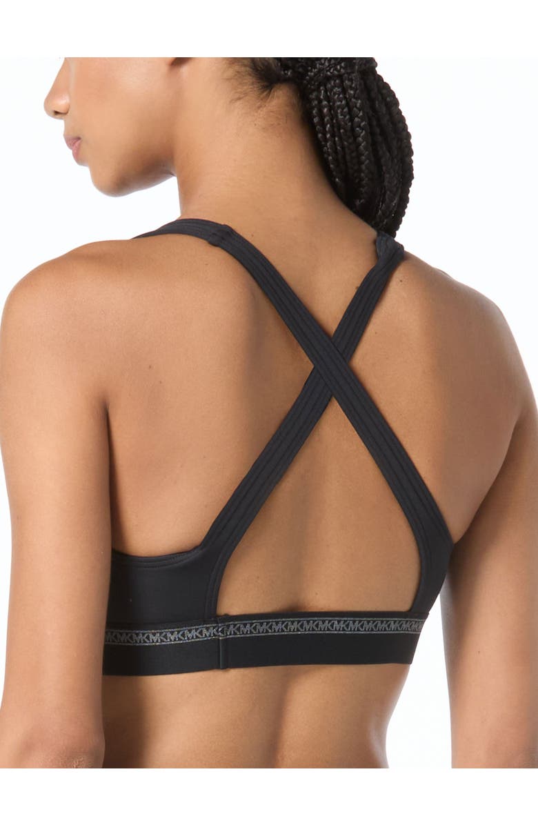 MICHAEL Michael Kors Signature Scuba Cross Back Bra Top, Alternate, color, Black
