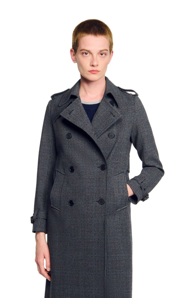 SANDRO Rhinestone trench coat, Alternate, color, Grey / Brown