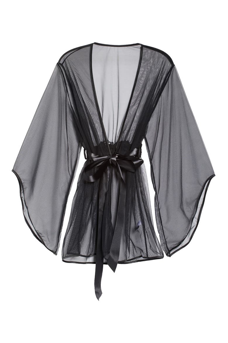 Sydney Satin Bow Mesh Robe, Alternate, color, BLACK
