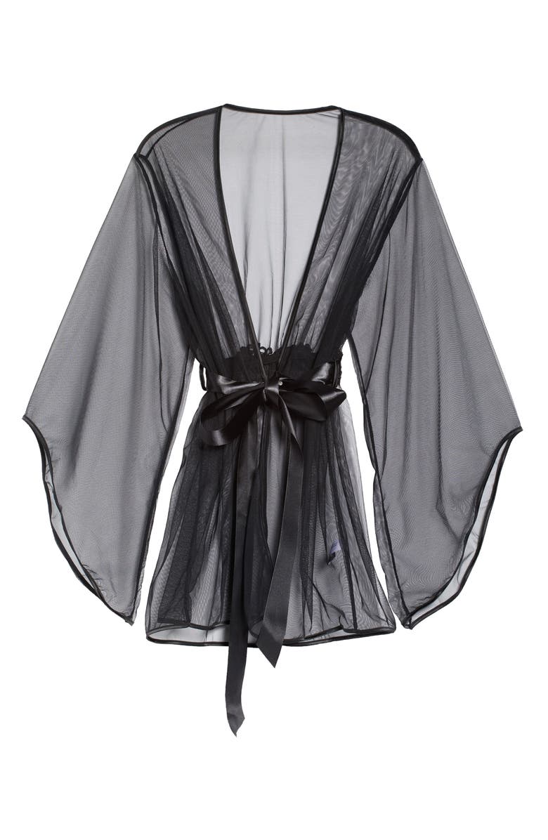 Oh La La Cheri Sydney Satin Bow Mesh Robe, Alternate, color, Black