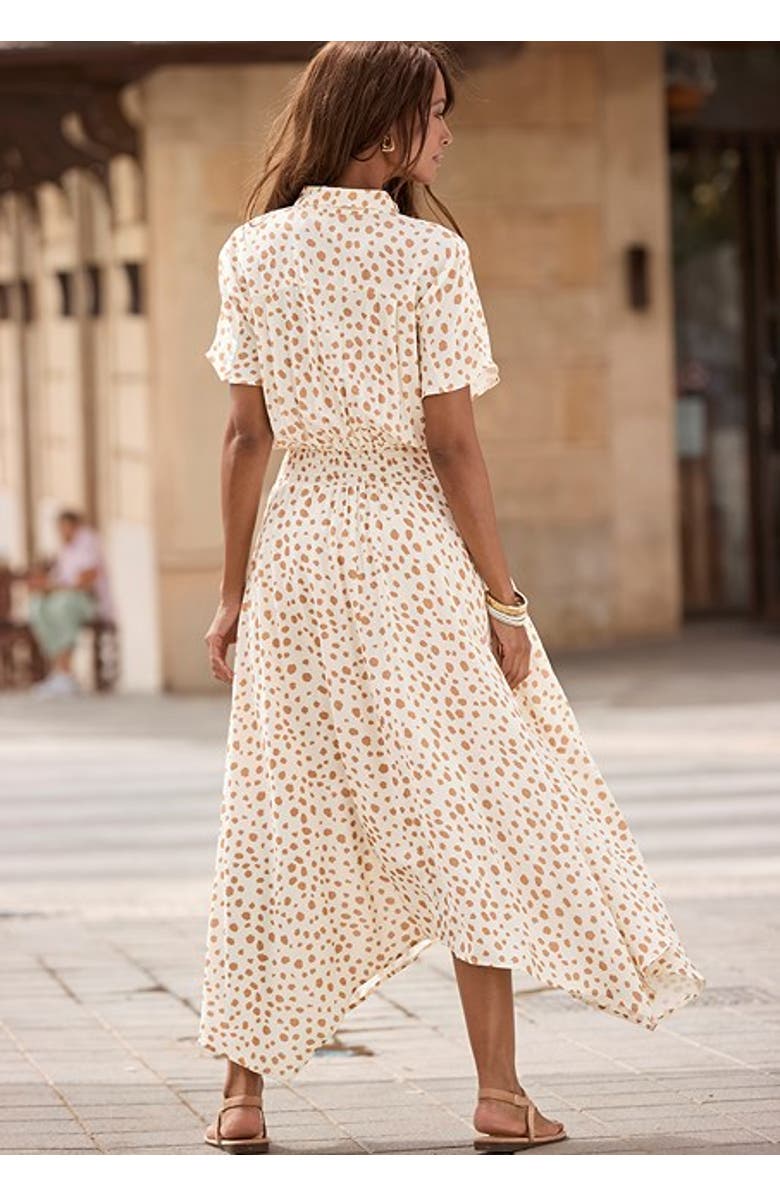 LASCANA Women's Printed Shirt Collar Dress, Alternate, color, Ivory & Taupe