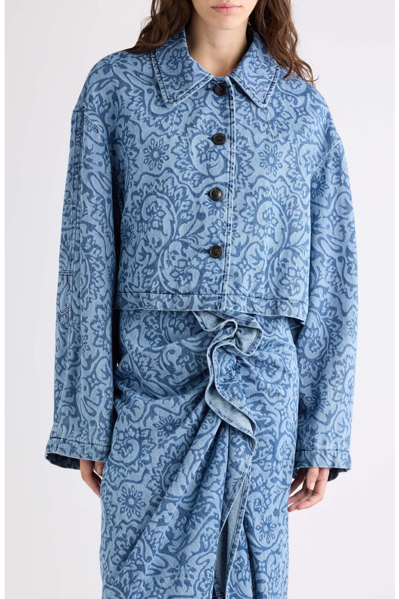 Vondero Lasered Floral Stonewash Denim Jacket, Main, color, BLUE
