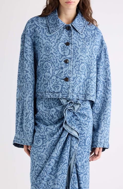 Vondero Lasered Floral Stonewash Denim Jacket