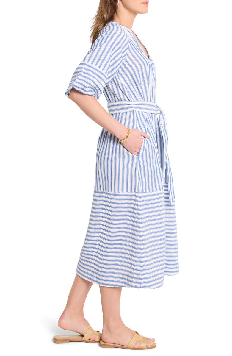 NIC+ZOE Mixed Stripe Belted Double Gauze Midi Dress, Alternate, color, Blue Multi