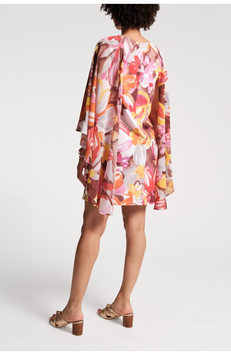 Frances Valentine Mini Cape Dress Sun Floral Poly Chiffon, Alternate, color,