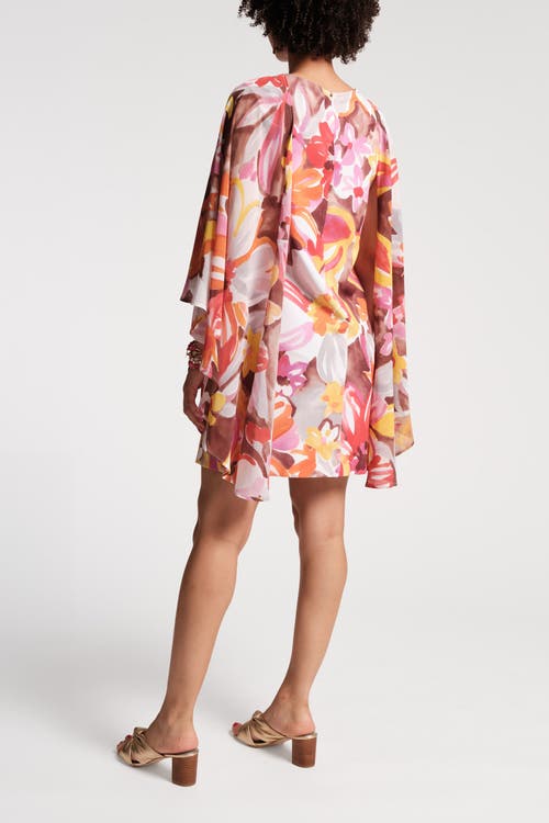 Shop Frances Valentine Mini Cape Dress Sun Floral Poly Chiffon In Pink/multi