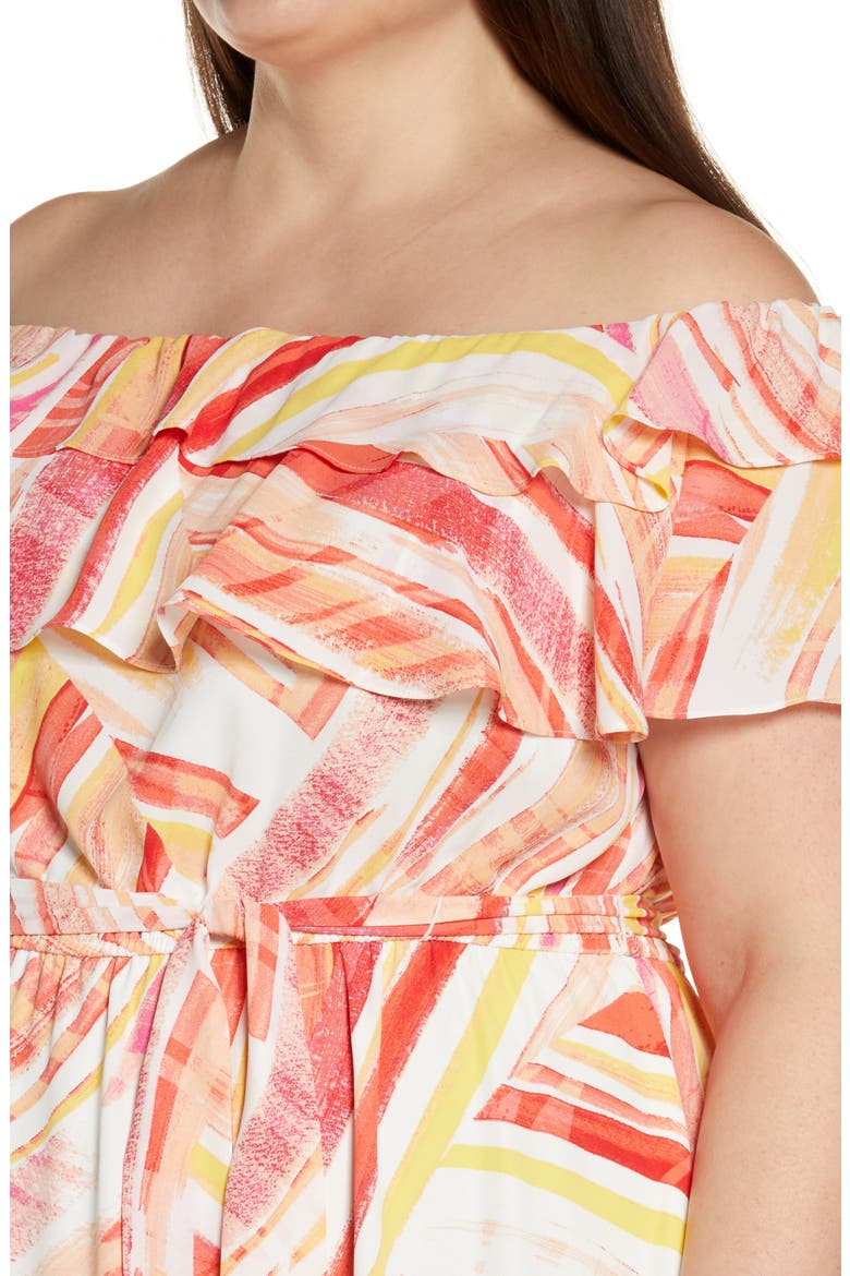 Mix Stripe Off the Shoulder Maxi Dress, Alternate, color, SOFT WHITE/ CORAL