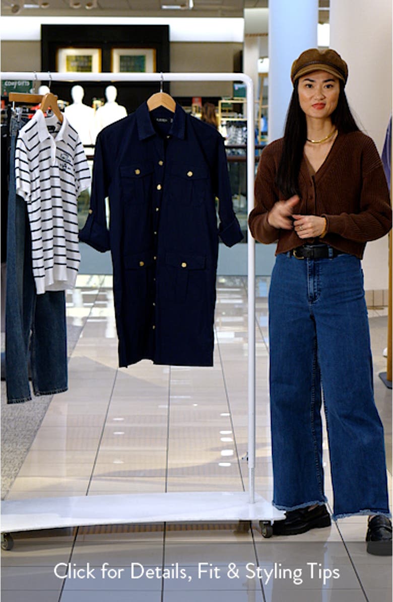 Cotton Blend Roll Tab Sleeve Shirtdress, sales video thumbnail