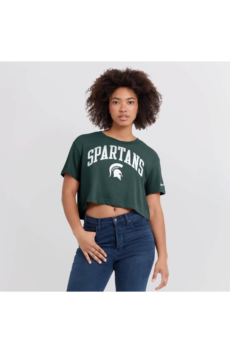 Nike Women's Nike Green Michigan State Spartans Power Pursuit Athletic Prep Arch Performance Cropped T-Shirt, Alternate, color, 