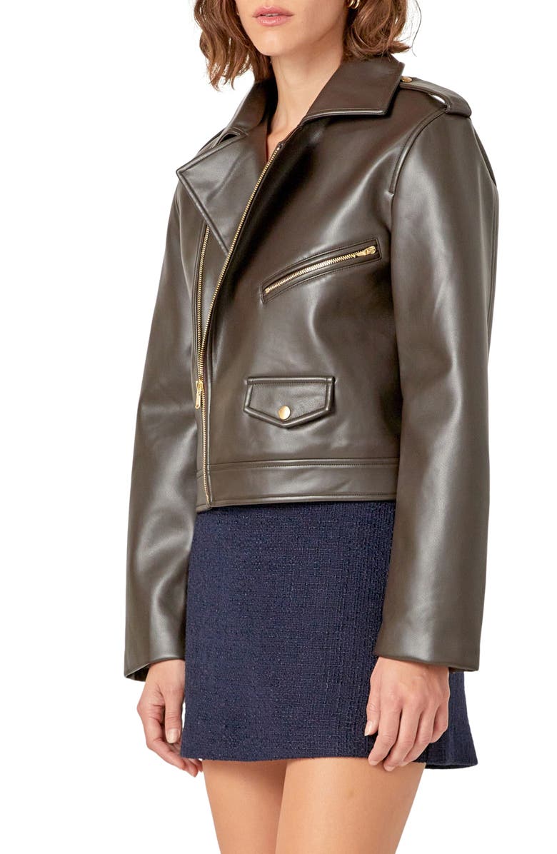English Factory Faux Leather Biker Jacket, Alternate, color, 