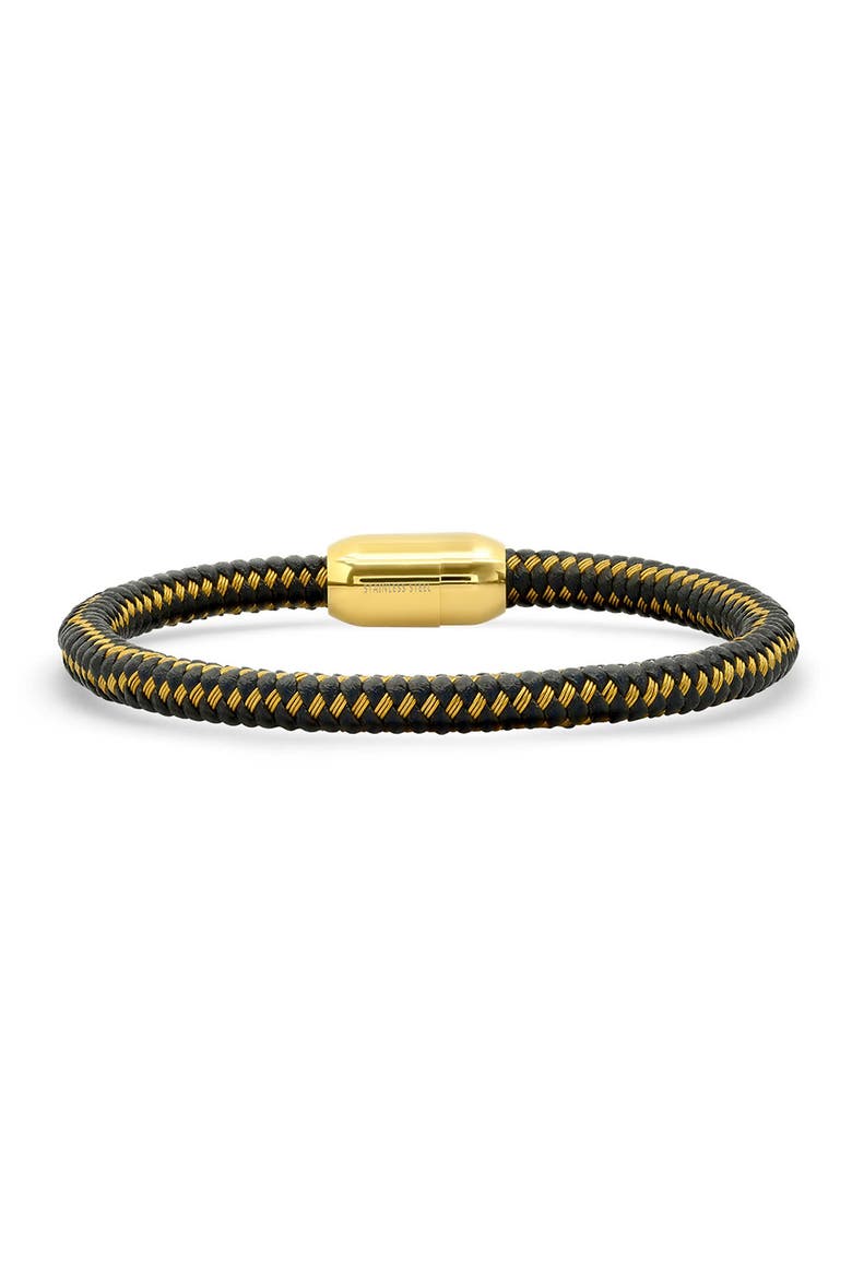 Men's Braided Leather Bracelet, Main, color, BLACK/ GOLD