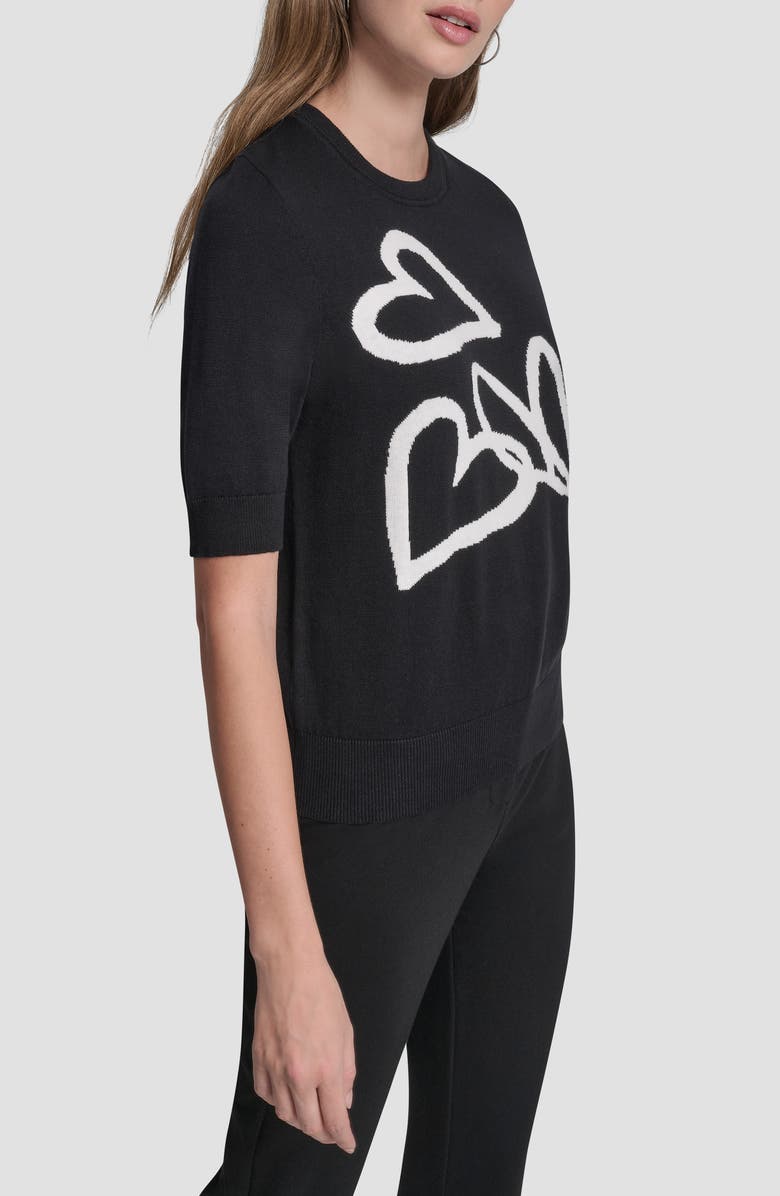 DKNY Graffiti Hearts Cotton Sweater, Alternate, color, Black/Ivory
