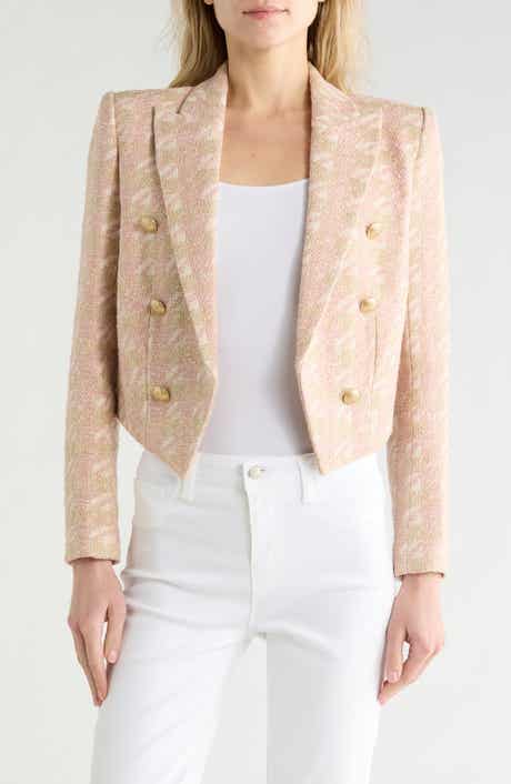 L'AGENCE Lila Houndstooth Boxy Crop Blazer