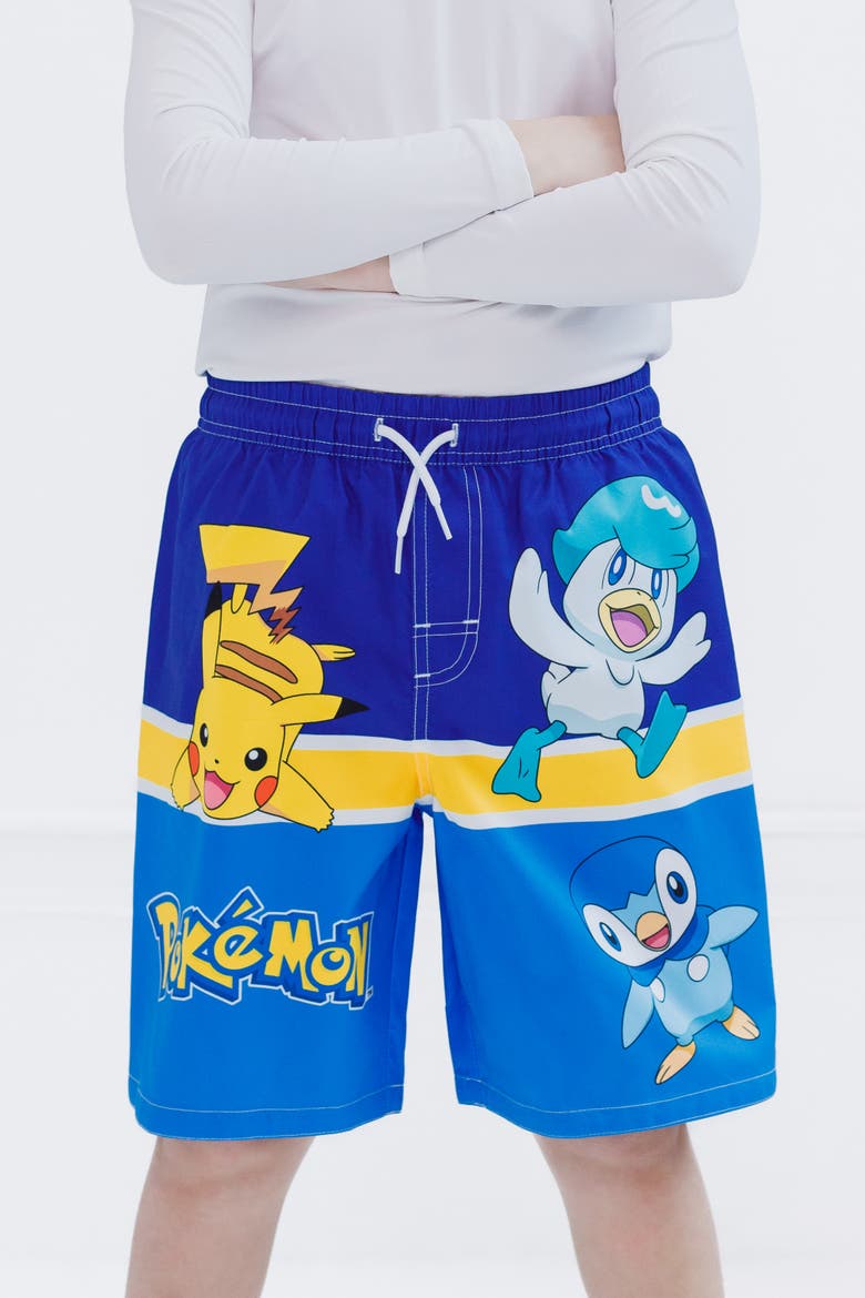 Swimwear Swim Trunks, Alternate, color, Piplup Quaxly Blue