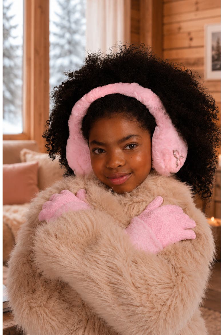 Kids' Bow Pearl Earmuffs & Gloves Set, Alternate, color, LOLLIPOP