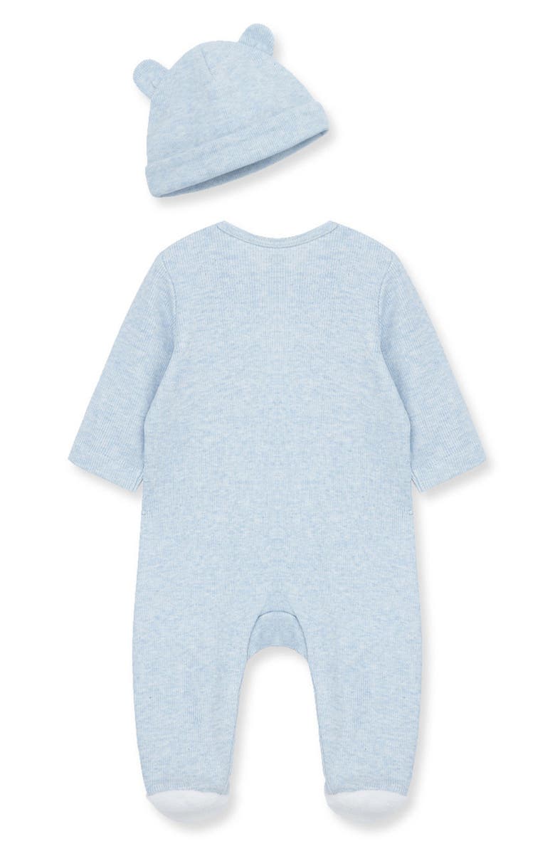 Little Me Blue Bear Cotton Footie & Hat Set, Alternate, color, Blue