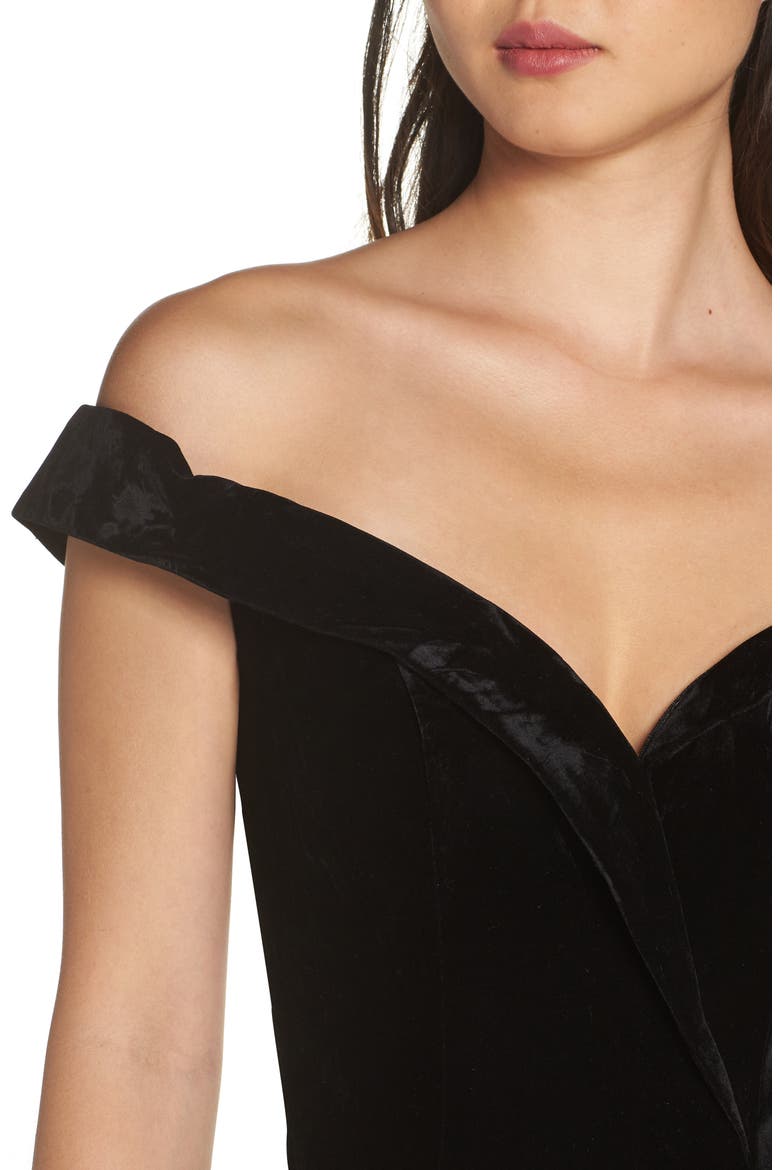Off the Shoulder Tiered Ballgown, Alternate, color, BLACK