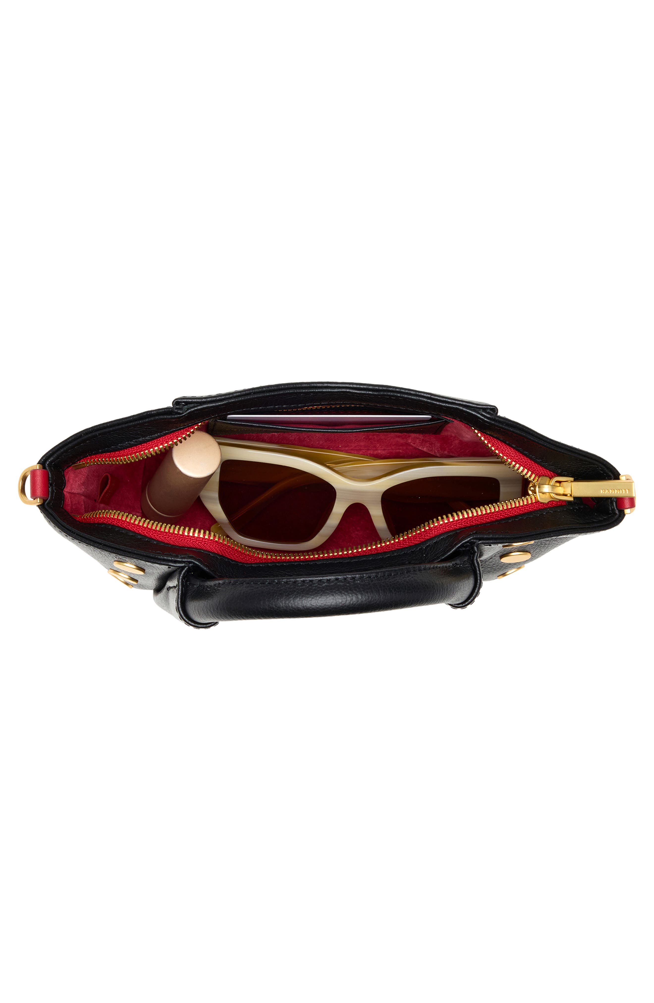 HAMMITT Mini Paul Leather Top Handle Bag, Alternate, color, Black Press/Gold Red Zip