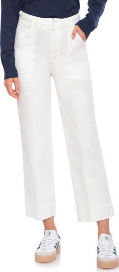 【BOK PLACE】Pocket Wide Cotton Pants Bagatelle Patch Pocket Stretch Cotton Ankle Wide Leg Pants
